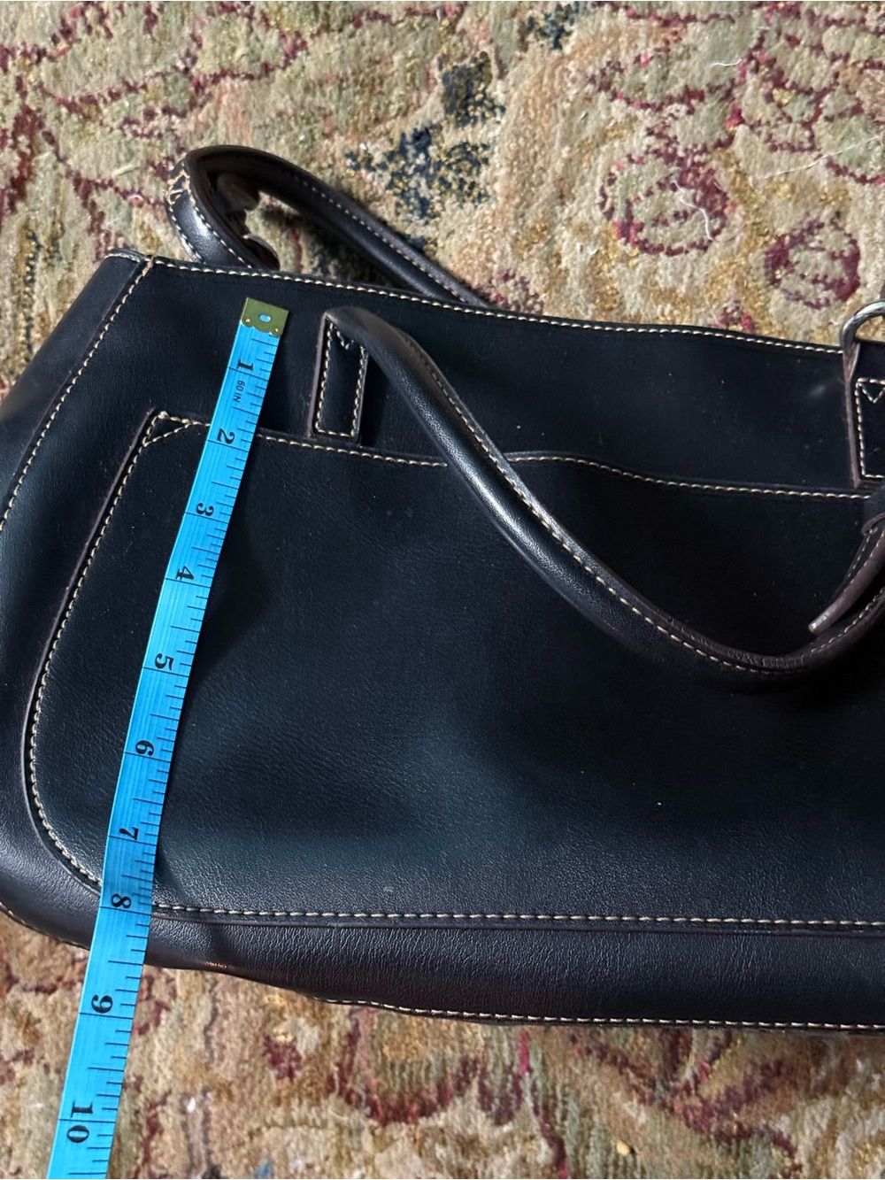 & Other Stories Black Leather Shoulder Bag with Cream Stitching